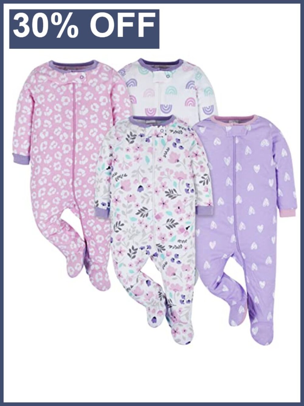 Baby Girls 4-Pack Sleep N Play Footies Cotton Zip One-Piece Pajamas